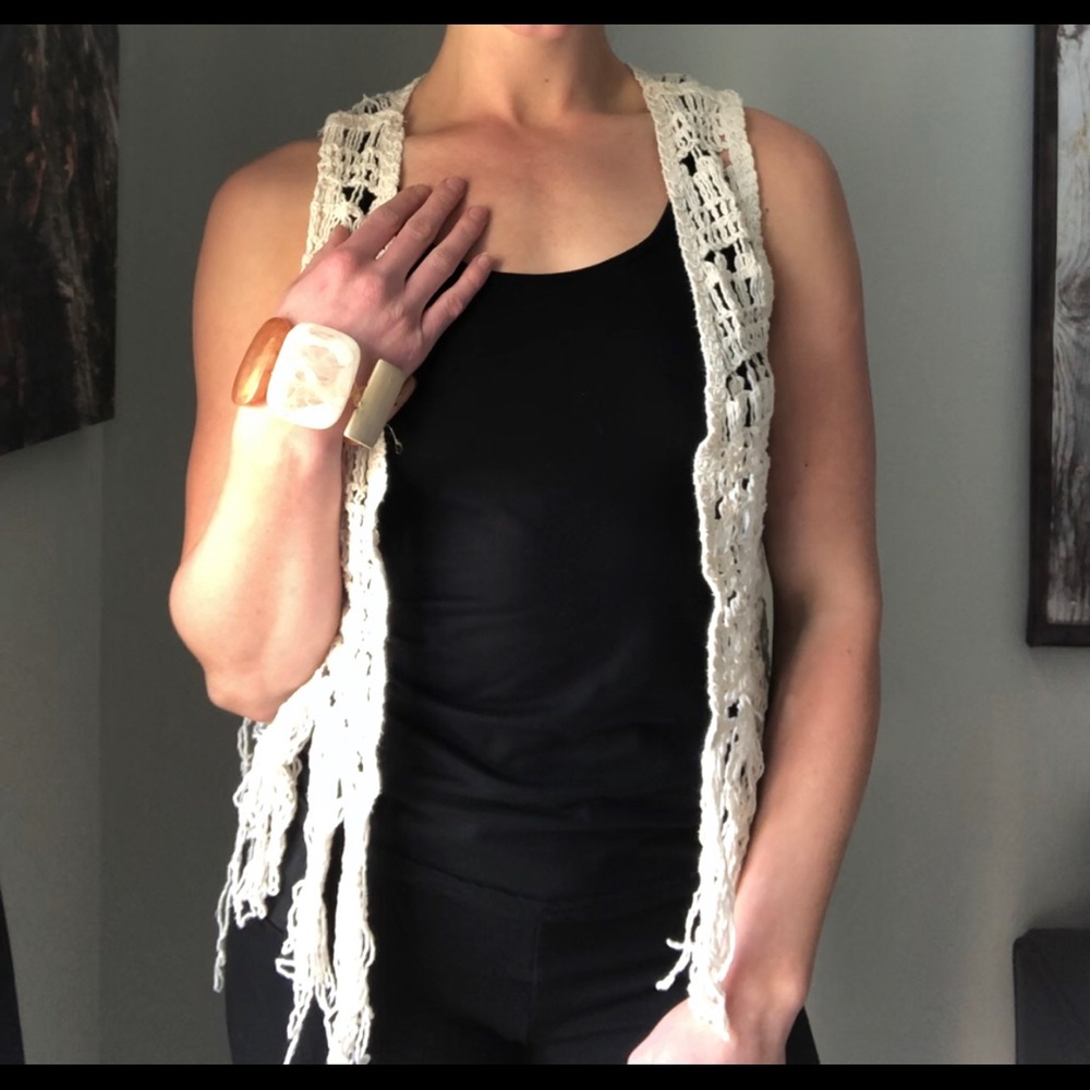 Crochet bohemian fringe vest.